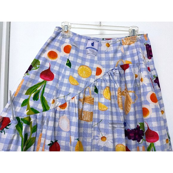 NWT Lisa Says Gah Maeve Picnic Alfresco Midi Skirt Food Vegetable Blue Gingham M - Picture 12 of 14